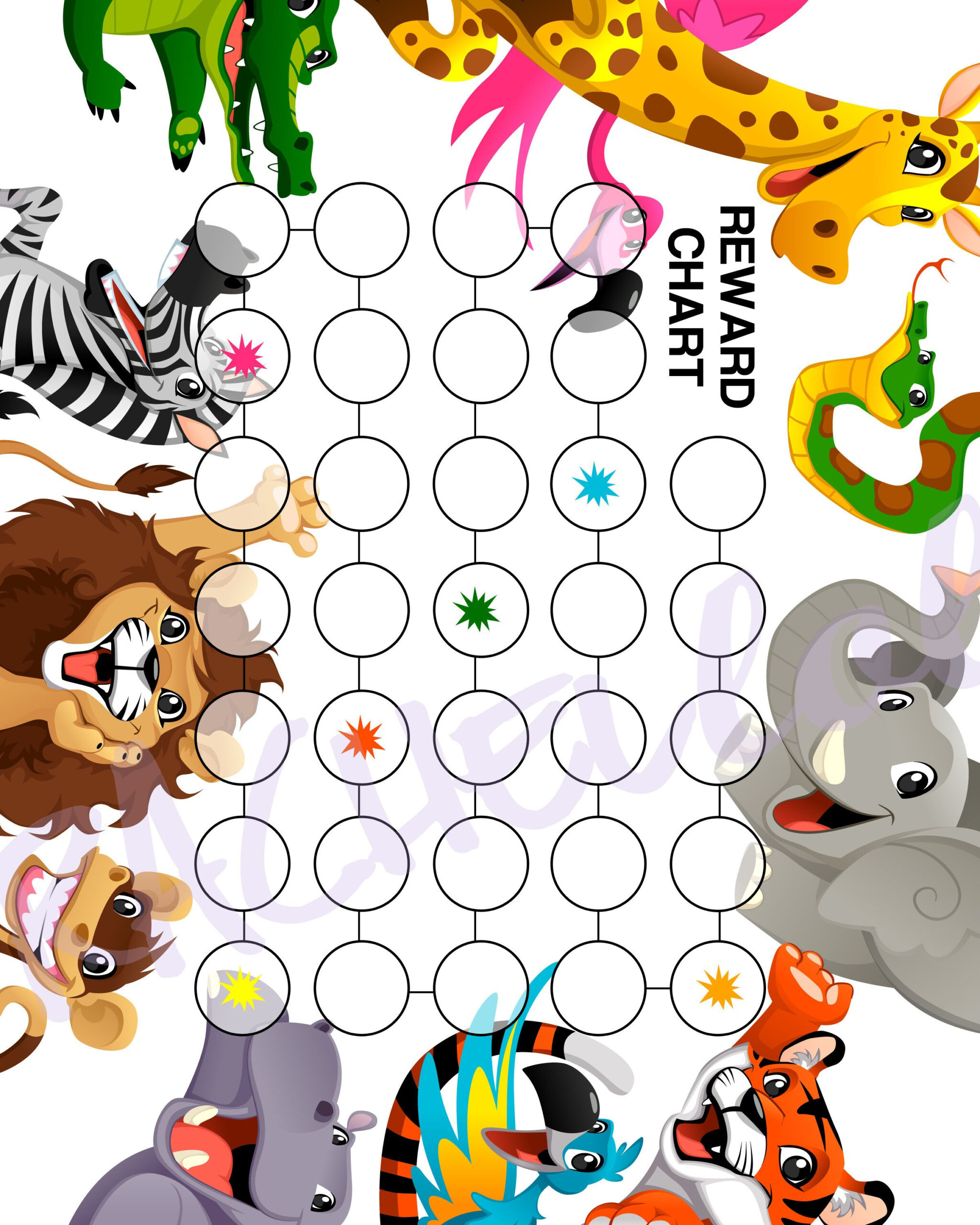 Zoo Animal Reward Chart For Kids, Printable Instant Digital - Free Printable Animal Behavior Charts